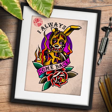 Springtrap William Afton Fnaf Traditional Tattoo Flash Art Print Etsy Uk