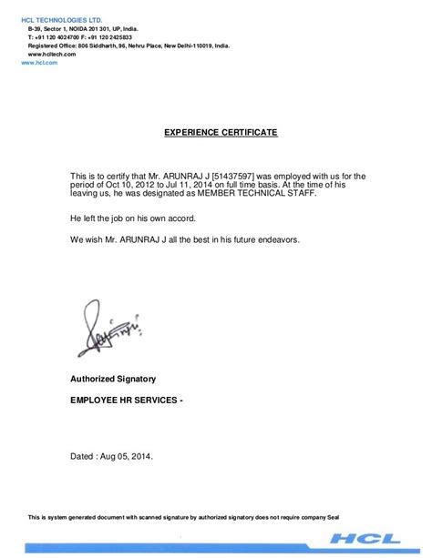 Experience Letter Sample From Employer