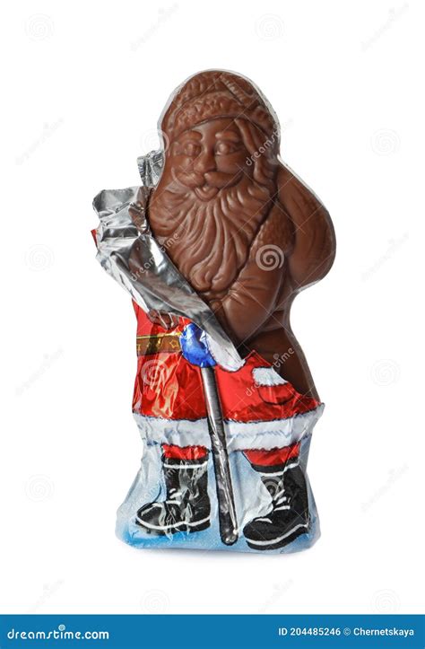 Sweet Chocolate Santa Claus Candy In Slightly Open Foil Wrapper