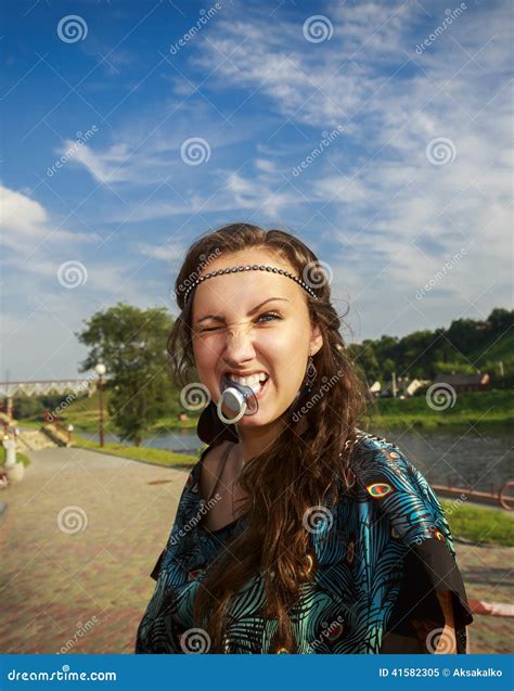 Beautiful Young Woman Sucks Stock Image Image Of Cute City 41582305