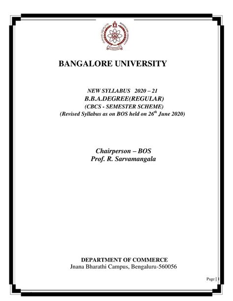 Bba Regular Syllabus 08092020 Bangalore University New Syllabus 2020