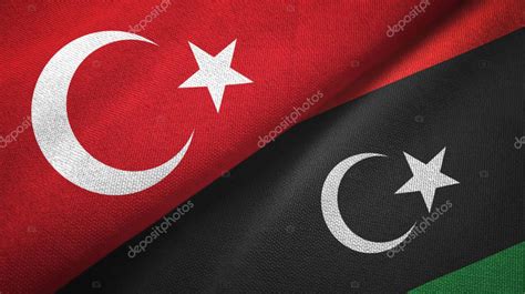 Banderas de Turquía y Libia juntas tela textura de tela 2023