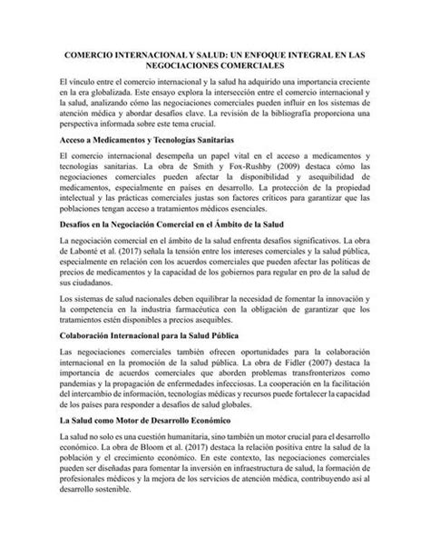 Comercio Internacional Y Salud Un Enfoque Integral En El Comercio