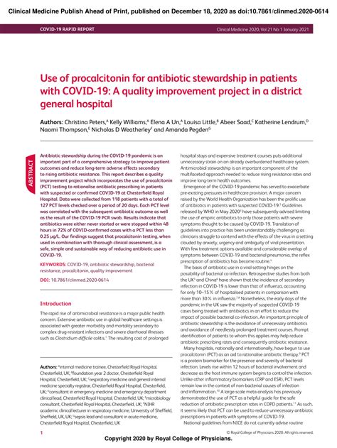 Pdf Use Of Procalcitonin For Antibiotic Stewardship In Patients With