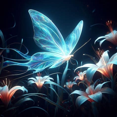 Premium Photo | Night's Radiant Whispers The Luminous Butterfly and ...