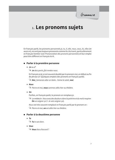 PDF 1 Les Pronoms Sujets Editions Ellipses Fr Exercices 1 Cochez