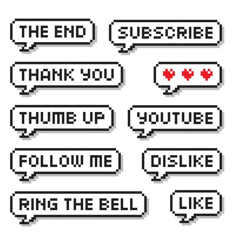 Pixel art 8-bit retro game style speech bubbles set with text, thank ...