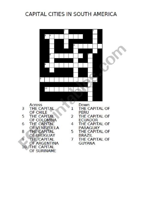 Crossword Capital Cities In South America Key Esl Worksheet By Federic