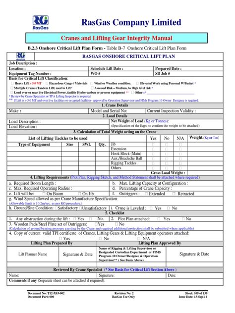 Lifting Plan Forms Copy 2pdf Crane Machine Elevator