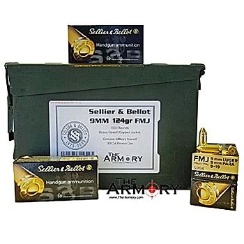 9mm Luger 9x19mm 124gr FMJ Sellier Bellot 1000rds In 50 Cal Ammo Can