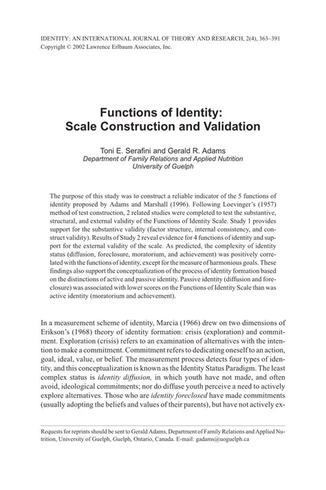 Pdf Functions Of Identity Scale Construction And Validation