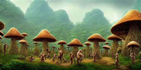 A Jungle Village Of Albino Gorillas And Their Mushroom Stable Diffusion