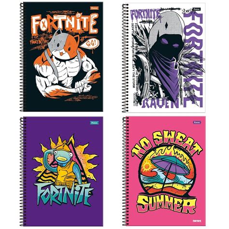 Caderno Espiral Universit Rio Fortnite Mat Rias Folhas Foroni