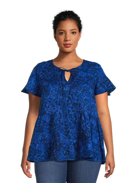 Terra And Sky Womens Plus Swing Tiered Top