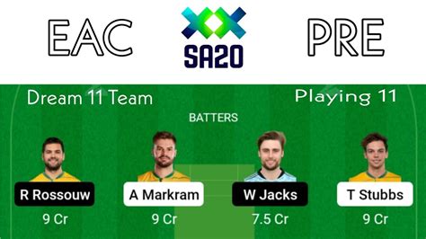 EAC Vs PRE Dream 11 Team Prediction South Africa T20 League SL