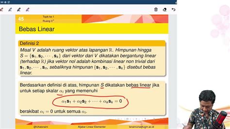Definisi Bebas Linear Dan Contohnya Di Ruang Vektor Youtube
