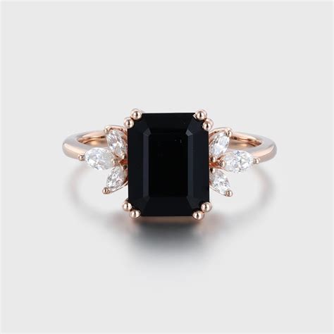 X Mm Emerald Cut Black Onyx Ring In K Rose Gold Oveela Fine Jewelry