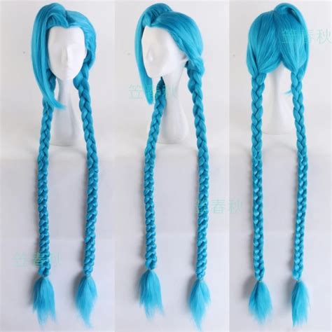 Peluca De Cosplay LOL Jinx De 120cm 46 8 Trenzas Azules Peluca De