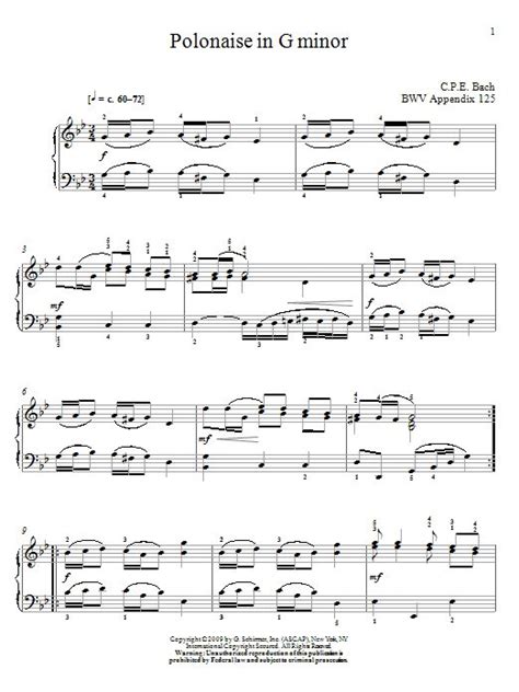 Johann Sebastian Bach Polonaise In G Minor BWV App 125 Sheet Music Notes