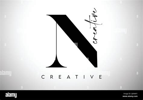 N Letter Design With Creative Cut And Serif Font In Black And White