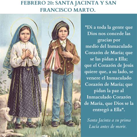 Febrero Santa Jacinta Y San Francisco Marto Gloriosa Domina