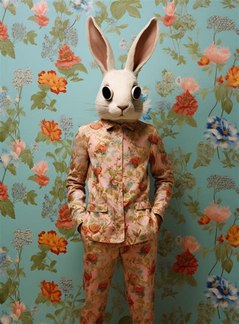 Funny Rabbit In Suit Of Flowers Free Stock Photo - Public Domain Pictures