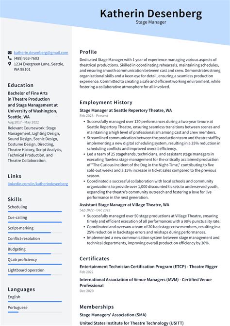 Top 17 Stage Manager Resume Objective Examples Resumecat