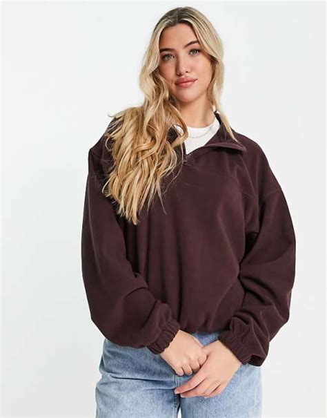 Asos Design Oversized Half Zip Fleece In Burgundy Asos