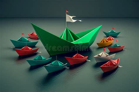 Paper Green Boats With White Boats Stock Illustration Illustration Of