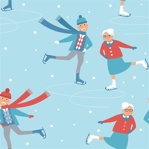 Premium Vector Winter Seamless Pattern With Old Couples On Ice Rink