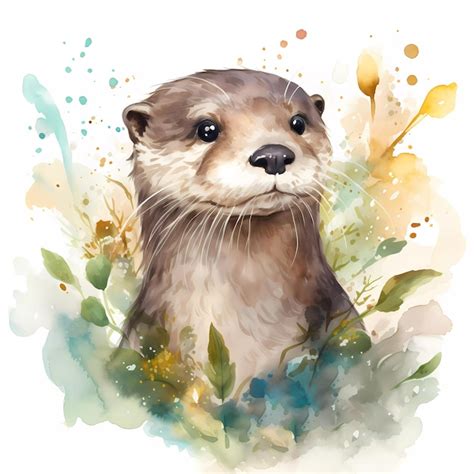 Premium AI Image A Watercolor Painting Of An Otter With Flowers And