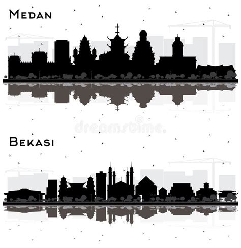 Bekasi E Medan Indonesia Cidade skyline Silhuetas Feitas Prédios