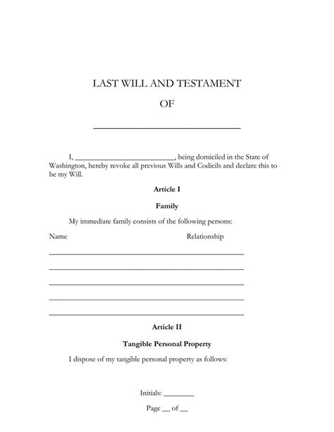 Free Fillable Washington Last Will And Testament Form Pdf Templates