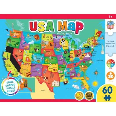 Shop MasterPieces 60 Piece Educational Jigsaw Puzzle for Kids - USA Map State Shaped - 16.5"x12 ...