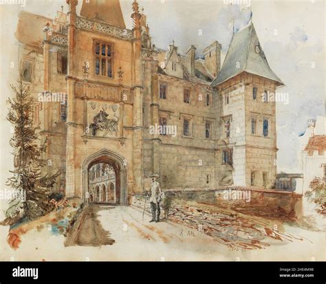 Rudolf von Alt – Bridge and Entrance to Žleby Castle, 1856 Stock Photo ...