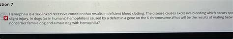 Solved Hemophilia Is A Sex Linked Recessive Condition That Chegg