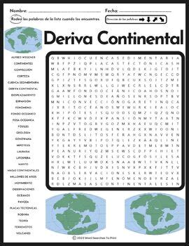 Deriva Continental Sopa De Letras Spanish Continental Drift Word