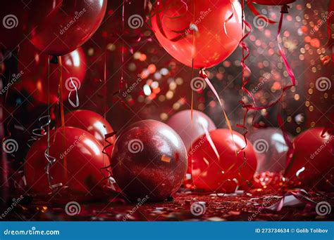 Red And Silver Balloons On A Red Background With Lights Generative Ai