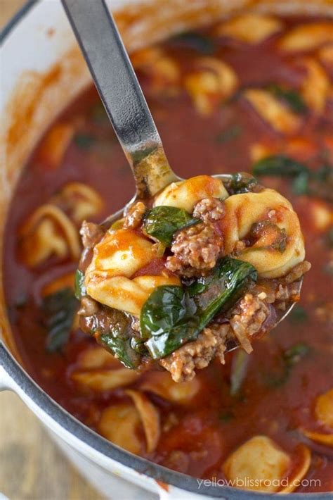 Tortellini Soup With Italian Sausage Spinach Yellow Bliss Road