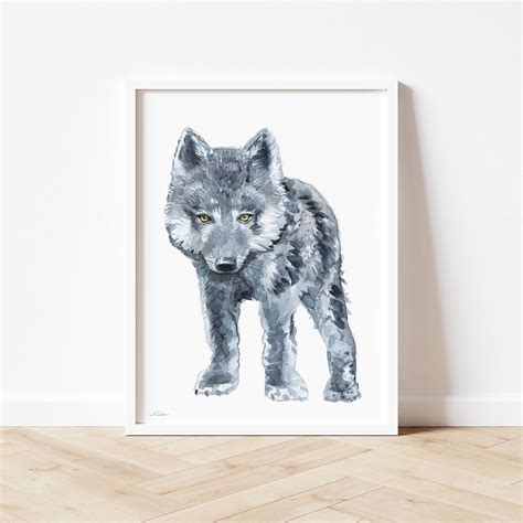 Black Wolf Watercolor, Baby Nursery Prints by Luke Kanelov