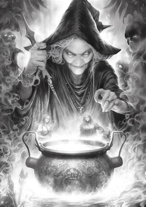 Witches Ans Spells Grayscale Coloring Book For Adults Horror Coloring