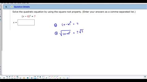 Math Hw Solve The Quadratic Equation Using The Square Root