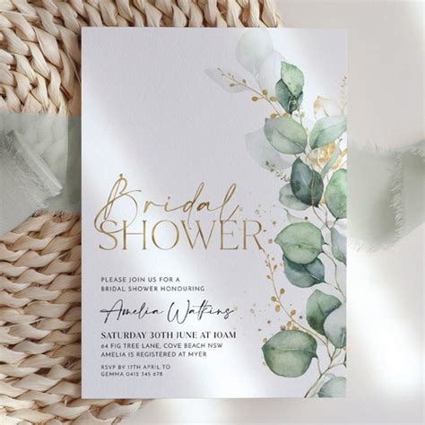 Bridal Shower Invitation Template Eucalyptus Bridal Shower Etsy