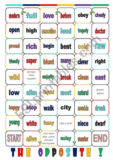 Board Game The Opposite Word Esl Worksheet By Mulle