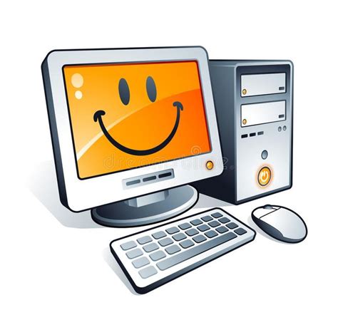 A Computer With A Smiley Face On The Screen And Keyboard Mouse And