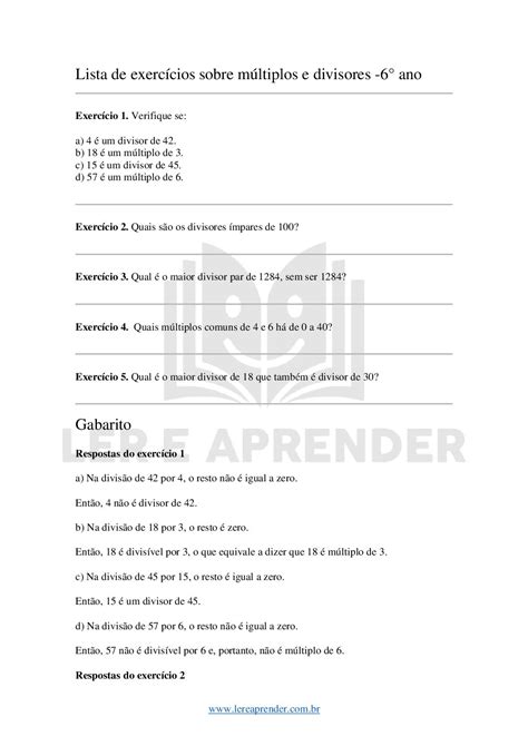 Atividade De Multiplos E Divisores Ano Edukita