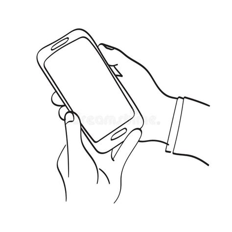 Line Art Closeup Hand Holding Blank Screen Smartphone Illustration