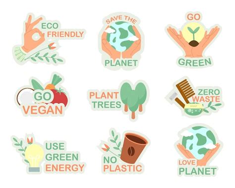 Coleção de slogans de adesivos veganos de ecologia chega de plástico