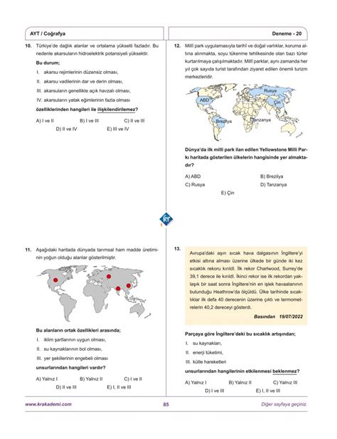 Coğrafyanın Kodları AYT Coğrafya Çözümlü 20 Deneme KR Akademi Yayınları