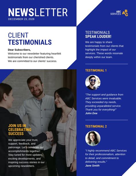 Client Testimonials Newsletter Template Venngage